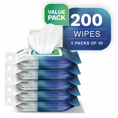 FIFTHPULSE Premoisten Disposable Washcloths, Alcohol Free, Aloe and Lanolin, 5/40 Pack Wipes 200 Wipes, 200PK FMN100583